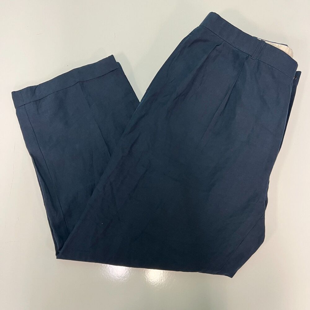 Vintage Polo Ralph Lauren Linen silk Pant Men 38x28 Blue Pleated Cuffed Trouser